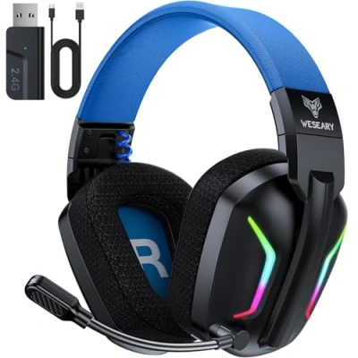Afbeelding van WESEARY WG1 Draadloze Gaming Hoofdtelefoon, 2,4 GHz, hoofdtelefoon met Microfoon voor PS5, PS4, PC, Switch, Mac, Mobile, PS5 Stereo, Bluetooth RGB Licht, 50