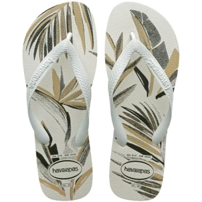Afbeelding van Havaianas Aloha, comfortabele flip flops, duurzaam en duurzaam, zool met bladpatroon, antislipzool, heren, Wit Groen Olijf, 41/42 EU