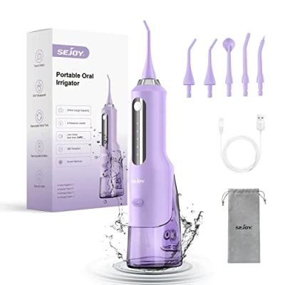 Afbeelding van Sejoy Waterflosser, 2023 waterflossers voor oplaadbare tanden, orale irrigator thuis en op kantoor, 270 ml IPX7 waterdicht, 5 reinigingsmodi straaltips