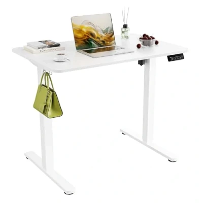 Afbeelding van ERGOMAKER Elektrisch in hoogte verstelbaar bureau, 110 x 60 cm, verstelbare tafel met splitplaat, ergonomische voor kantoor (Wit frame + wit bureaublad, 90x60 cm)