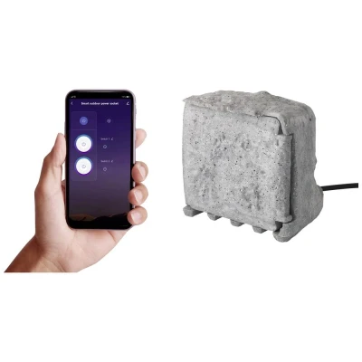 Afbeelding van Sygonix SY 5050592 Buitenstopcontact Grijs Met schakelaar, Steenlook, Bestuurbaar via App