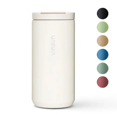 Afbeelding van VINSUN Thermosbeker Roestvrij Staal 380ml Lekvrij, Dubbelwandig geïsoleerd Warme &amp; Koude Dranken Blauwe Koffiebeker met Deksel voor Reizen, Auto, Universiteit