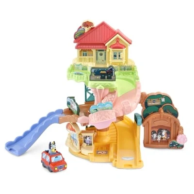 Afbeelding van VTech Toot Drivers Road Trip Play Set, Bluey Playset bevat speelgoed auto, voertuig tracks voor kinderen met licht en geluiden, peuters, 12 maanden, 2, 3, 4+ jaar, Engelse versie