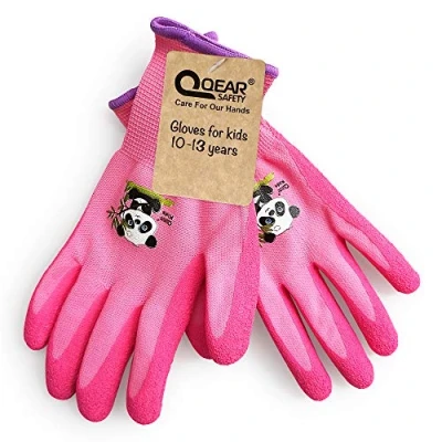 Afbeelding van QEARSAFETY Tuinhandschoenen voor kinderen van 4 tot 7 jaar en 8 10 jaar. Rubberen handpalm water vuilbestendigheid (10 13 oud, roze)