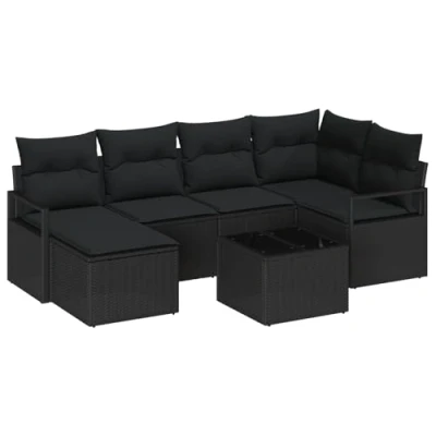 Afbeelding van vidaXL 7 Persoons Tuin Sofa Set met Kussens Beige Poly Rattan, 2 Zwart Rattan
