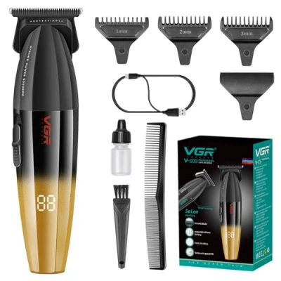 Afbeelding van VGR 906 Fresh Fade Professionele Tondeuse, 9000 tpm Zero Gapped Baardtrimmer voor Mannen, DLC T Blade Draadloze Tondeuse Kappers en USB Oplaadbaar, Goud