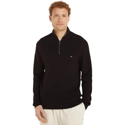 Afbeelding van Tommy Hilfiger Heren Structuur Zip Mock MW0MW36527, Half Trui, Zwart, S, Zwart (zwart), S