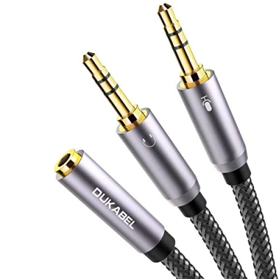 Afbeelding van DuKabel headset splitter kabel verguld en sterk gevlochten adapter jack Y (3,5 mm TRRS aansluiting op 2 x TRS stekker) voor PS4 gaming hoofdtelefoon of 4 polige microfoon Top Series 120 cm
