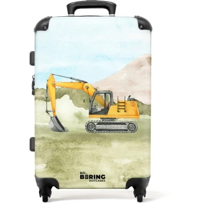 Afbeelding van NoBoringSuitcases.com® Kinderkoffer groot Kindertrolley koffer Graafmachine Bouwplaats Rolkoffer lichtgewicht Reiskoffer met 4 wielen Grote trolley XL 20 kg bagage