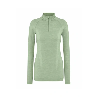 Afbeelding van FALKE Dames Top van onderlaag Wool Tech High Zip Neck W L/S SH Wol Functioneel material Sneldrogend 1 Stuk, Groen (Quiet Green 7378), M