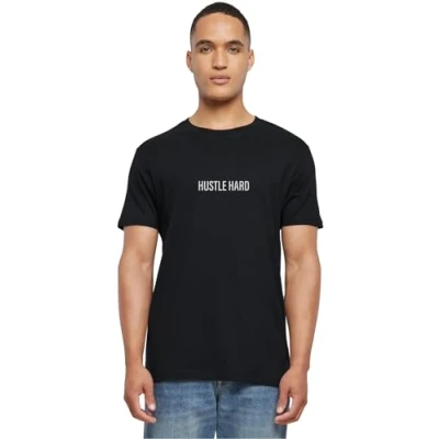 Afbeelding van Mister Tee Hustle Wording EMB Tshirt print, Heren, Maat: XS, Black