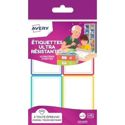Afbeelding van Avery Zelfklevende etiketten, zelfklevend, 44 x 64 mm, wit, met gekleurde rand, 16 stuks