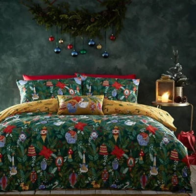 Afbeelding van furn. Deck The Halls Super King dekbedovertrekset, katoen, polyester, dennengroen