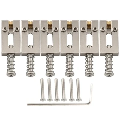 Afbeelding van Musiclily Ultra 10,5mm Messing Moderne stijl Roller Brugzadels voor Strat Tele Elektrische Gitaar, Nikkel (Set van 6)