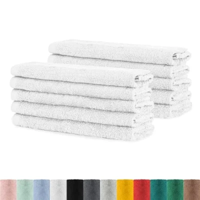 Afbeelding van BaSaTex Set van 10 badstof handdoeken met ophanglus zacht katoen in 30 x 50 cm, wasdoeken voor gasten Öko Tex Standard 100 gecertificeerd, wit