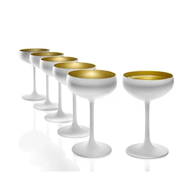 Afbeelding van Stölzle Lausitz Elements Champagnekommen, wit (mat), goud, set van 6, 200 ml, champagneschaal hoogwaardig kristalglas, geschikt voor champagne, cocktail of vaatwasserbestendig