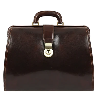 Afbeelding van Time Resistance Vintage Stijl Leren Doctor Bag Heren en Dames Groot Aktentas met Sleutelslot Medische tas Handtas Handgemaakt Italiaanse Volnerfleer, Bruin