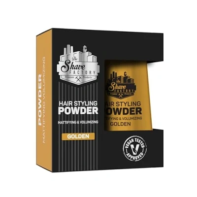 Afbeelding van The Shave Factory Hair Styling Powder Mattifying &amp; Volumizing voor ongeëvenaarde Textuur, Volume en Matte Afwerking Perfect Elke Look Haartype 20g (1 Stuk, Golden)