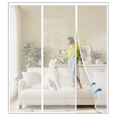 Afbeelding van Vliegenhor Balkondeur 205x215cm Magnetisch Vliegengordijn Klamboe, Automatisch Gesloten, Gordijn Dubbele Deur Muggenbescherming voor Deuren/Terras, Wit