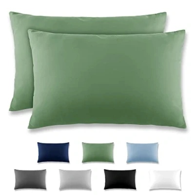 Afbeelding van REDKEY Kussensloop 50 x 70 cm, set van 2 hoofdkussenslopen, microvezel kussenslopen voor kussens, met lussluiting, grasgroen