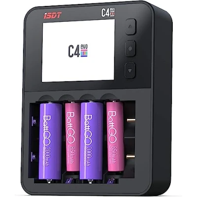 Afbeelding van ISDT C4EVO batterijlader acculader opladen en ontladen voor AA/AAA NiMH NI Cd Eneloop , Li Ion, LiHv, Life, 18650 oplaadbare batterijen, snel (Zwart)