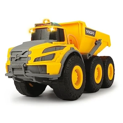 Afbeelding van Dickie Toys Volvo knikgewricht dumper, kipper, kiepwagen, bouwvoertuigen kinderen, cabine &amp; laadvlak kantelbaar, licht geluid, incl. batterijen, lengte 23 cm, geel/grijs