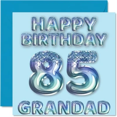Afbeelding van 85e verjaardagskaart voor opa blauwe glitter feestballonnen gelukkige verjaardagskaarten 85 jarige van kleinzoon kleindochter, 145 mm x cadeau