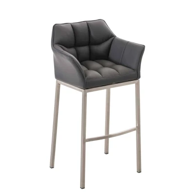 Afbeelding van Barkruk Sarpsborg Kunstleer met 4 poots Mat geborsteld RVS frame, Grijs