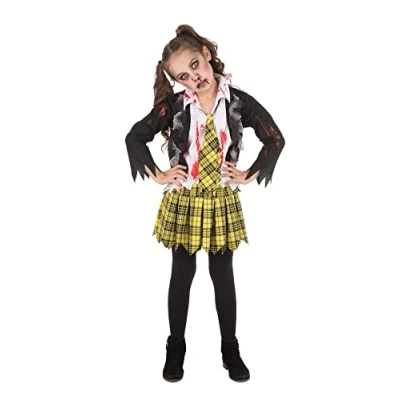 Afbeelding van Bristol Novelty CF251XL School Zombie Meisje Extra Groot Kostuum, Wit, Geel, Zwart, Leeftijd 10 12 Jaar Oud