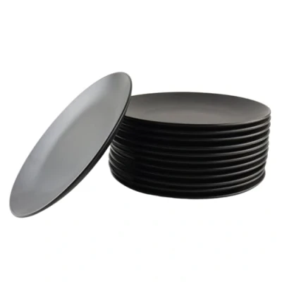 Afbeelding van OTIX Bordenset Dinerbord Borden Plat Set van 12 Mat zwart Diameter 27cm Aardewerk IVY Servies