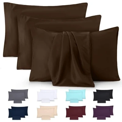 Afbeelding van Utopia Bedding Kussensloop (Set van 4) Makkelijk te onderhouden Zachte geborstelde microvezel Krimp en vervagingsbestendig (Bruin, 50 x 75 cm)