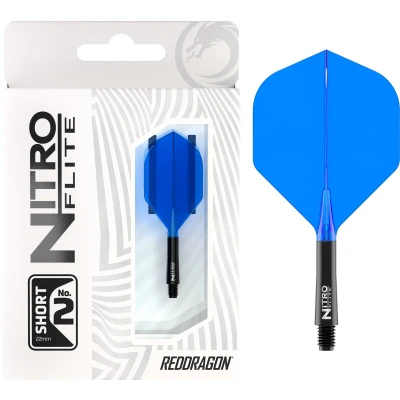 Afbeelding van RED DRAGON Darts Nitro Flite Geïntegreerd Vlucht en schachtsysteem No.2 Vorm ontwerp Zwart &amp; Blauw Kleur, Korte lengte
