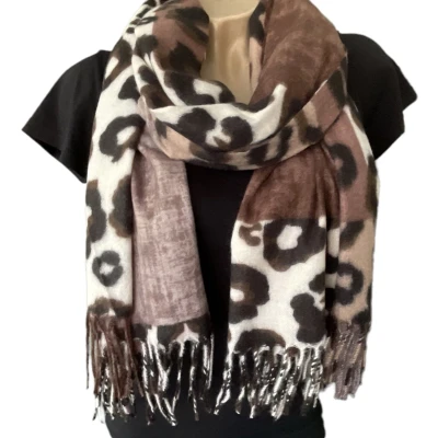 Afbeelding van Lange Warme Sjaal Panterprint Bruin/Taupe 180 x 70 cm (22 364#)
