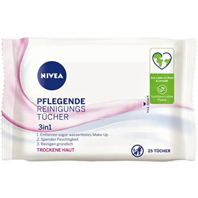 Afbeelding van NIVEA 3 in 1 verzorgende reinigingsdoekjes (25 stuks), milde gezichtsreinigingsdoekjes met natuurlijke amandelolie, make updoekjes verwijderen up en waterdichte mascara