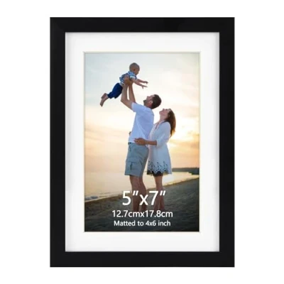 Afbeelding van EYMPEU Zwarte 7x5 fotolijsten, display foto&#039;s 6x4 met mat of zonder mat, fotolijsten 7 x 5 cm standaard voor tafelblad muur opknoping eenpersoons