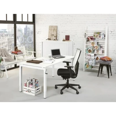 Afbeelding van 4 poots slinger verstelbaar bureau zit/zit Kubus breed 140CM diep 80CM bladkleur Logan eiken framekleur Antraciet (Ral 7016)