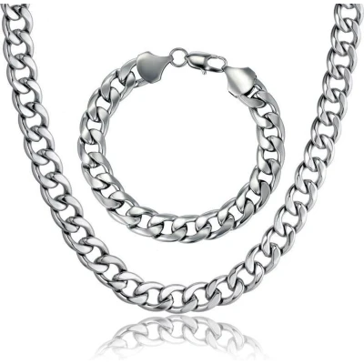 Afbeelding van Ketting + Armband Set Cuban Link Zilver kleurig 5mm Kettingen Armbanden Sieraden Heren Cadeau voor Man Mannen Cadeautjes
