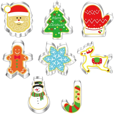 Afbeelding van BELSVOR Set van 8 uitsteekvormpjes voor Kerstmis, roestvrij staal, koekjesvorm het versieren koekjes, cake, gebak, vormen