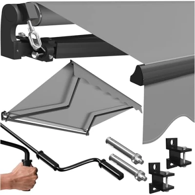 Afbeelding van KESSER Luifel met scharnierarm, voorgemonteerd, luifel, scharnierluifel, 300 x 250 cm, terrasluifel, incl. wandhouder, zonwering, balkonluifel, waterafstotend aluminium/polyester, grijs