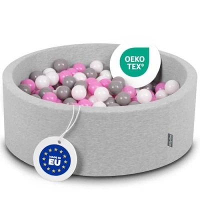 Afbeelding van KiddyMoon ballenbad 90x30cm 300 ballen ∅ 7cm met kleurrijke voor baby&#039;s kinderen rond lichtgrijs:grijs/wit/lichtroze