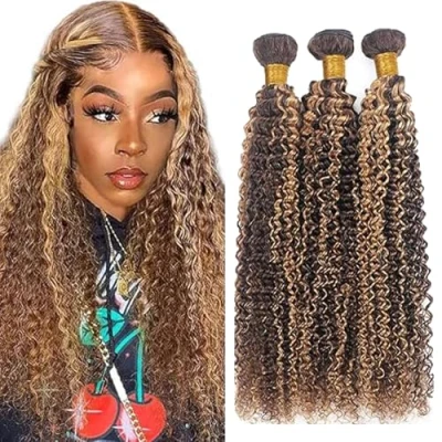 Afbeelding van Tuheers Curly Wave Human Hair Bundles Blonde Weft 3 P427 Highlight for Woman 100% Unprocessed Virgin Remy 24 Inches