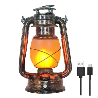 Afbeelding van ACMHNC Led lantaarns, batterijlantaarn Vintage Oplaadbare Tafellamp voor buiten, flikkerende vlammen, kerstverlichting, oogstfeest, decoratie thuis, tuin, camping, feest
