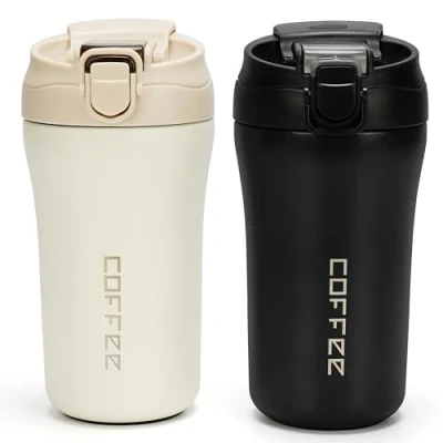 Afbeelding van Belle Vous 2 Pak Reis Koffie Mokken 400 ml Vacuüm Geïsoleerde Roestvrij Stalen Hete/Koude Drink Bekers met Lekvrije Deksels Herbruikbare Thermische Flessen/Tumblers Riet voor Diverse Dranken