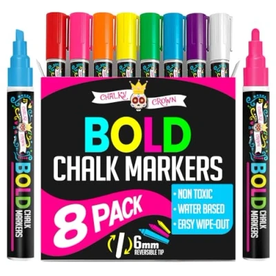 Afbeelding van Vloeibare krijtstiften Dry Erase Marker Pennen Krijtpennen voor schoolborden, borden, ramen, schoolbord, glas omkeerbare tip (8 stuks) 24 krijtbordetiketten inbegrepen (veelkleurig, 6 mm)
