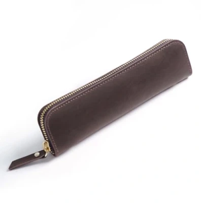 Afbeelding van DONGKER Lederen etui, vintage pennenetui, retro pennenetui met 4 pennenlussen en ritssluiting voor balpen, vulpen, penseel enz., koffie, Elegant&quot; of &quot;professioneel&quot;