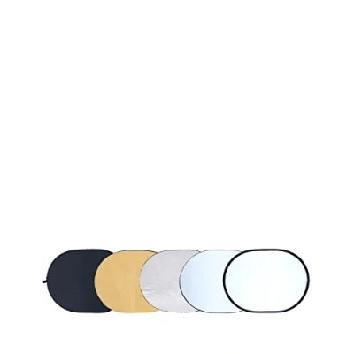 Afbeelding van Rollei Professionele 5 in 1 vouwreflector 92 x 122 cm ovale met verschillende hoezen (diffuser en zilver , gouden witte zwarte reflector), voor portretfotografie