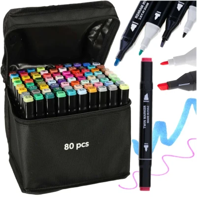 Afbeelding van Ikonka 80 stuks Dubbelzijdige Alcoholmarkers Markerset Alcohol Markers in Etui Professionele