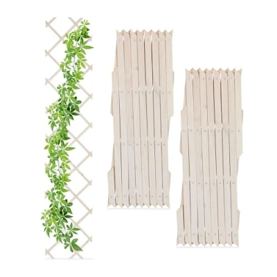 Afbeelding van Relaxdays plantenklimrek, uitschuifbaar, set van 3, rankhulp, voor tuin, balkon en terras, trellis, dennenhout, wit