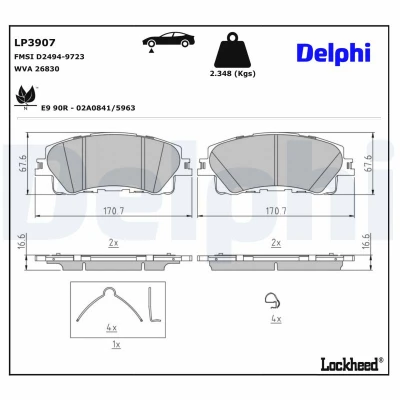 Afbeelding van Remblokkenset, schijfrem DELPHI LP3907