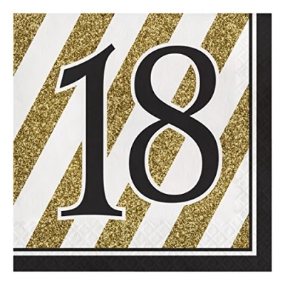 Afbeelding van CREATIVE PARTY 16 servetten 18 jaar zwart goud